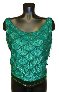 Unbranded Vintage 50s 100% Wool Green Scalloped Sequin Fringe Formal Top sz M - Picture 1 of 2