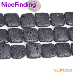 Rectangle Black Lava Rock Natural Sponge Beads For Jewelry Making Strand 15" 