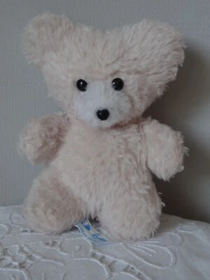 DOUDOU OURS HOCHET VINTAGE BETTELLA PRODUIT FRANCAIS 18 CM  PELUCHE ROSE PÂLE - Photo 1/4