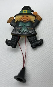 Vintage Witch Brooch Lapel Pin Moveable Arms And Legs With Pull String Halloween - Picture 1 of 4