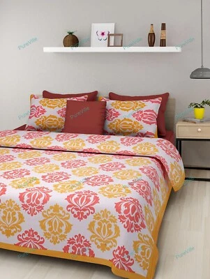 Designer Floral Printed Cotton Double Bed Sheet With 2 Pillow Cover 90x108 KING - Image 1 of 4