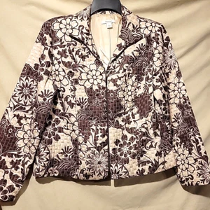 Dress Barn Womens Brown Tan Floral Lightweight Quilted Zip Jacket Sz L - Picture 1 of 9