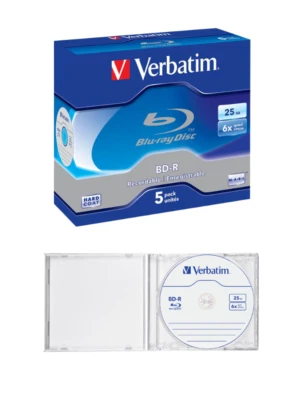 Verbatim BD-R Blu-ray CD Disk Rohlinge,25 GB 6x Speed in Jewel Case 5er Pack  - Bild 1 von 3