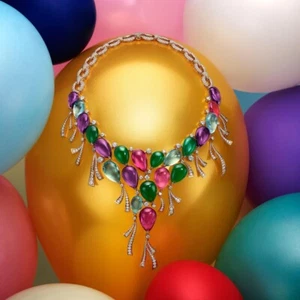 Features Wonderful Colorful Gemstones Cabochon Balloons Premium Wedding Necklace - Picture 1 of 4