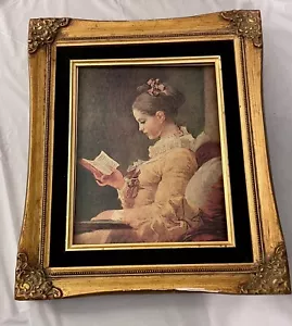 Marco dorado vintage con pintura de "JOVEN NIÑA LEYENDO", leer por favor. - Imagen 1 de 18