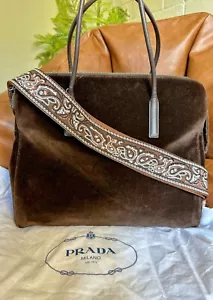Prada Velour Brown Suede/Velvet 2way Bag - Picture 1 of 10