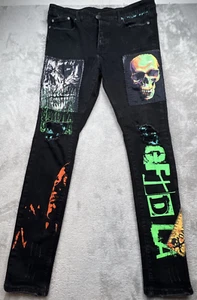 GFTD Jeans Herren Gr. 36 x 33 schwarz Totenkopf Patches Farbe distressed LA Los Angeles - Bild 1 von 24