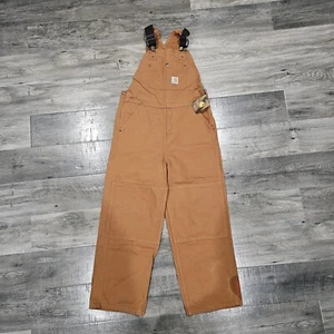Carhartt Bib Overalls Boys 12 Brown Logo Double Knee Youth - Picture 1 of 4