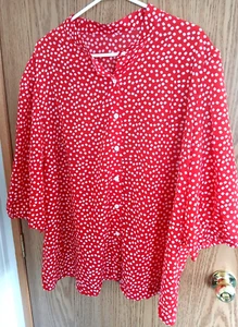 Red & White Floral Button-Up Shirt 3/4 Sleeve Womens Size 4XL - Picture 1 of 4