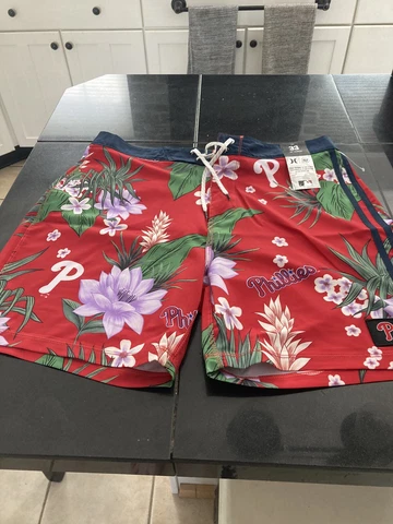 Hurley 47 Brand MLB PHILADELPHIA PHILLIES Swim SHORTS MEDIUM M FLORAL 33''  NWT Cover