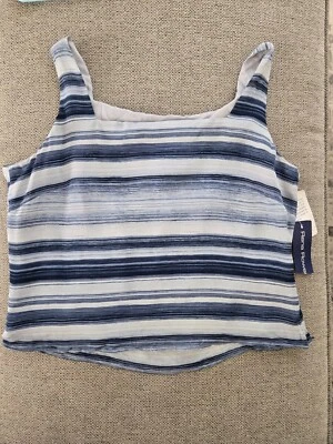 RENA ROWAN Women's Lightweight Silk Sleeveless Tank Top Size 12 Blue & White - Image 1 of 4