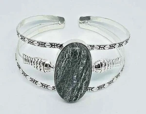Ocean Jasper Open Cuff Bracelet Bangle Silver Plated Vintage Inspired Creation - Picture 1 of 3