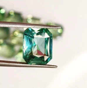 Natural Blueish Green Emerald Cut Colombian 9Ct Loose Certified Gemstone - Picture 1 of 8