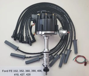 FORD FE 352 390 427 428 HEI DISTRIBUTOR +BLACK 8.5mm SPIRAL SPARK PLUG WIRES USA - Picture 1 of 2