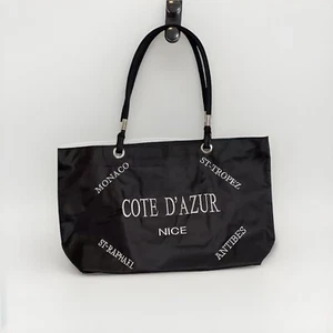 French Riviera Cote D’AZUR Black Nylon Tote Bag lg NEU - Bild 1 von 7