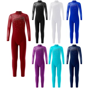 DE Kinder Mädchen Tanzbekleidung Full Body Ballet Strass Overall Catsuit Trikot - Bild 1 von 60