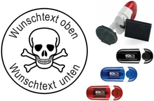 Geocachingstempel mit Nickname & Motiv Totenkopf Skelet Geocaching Stempel Ø24mm - Bild 1 von 2