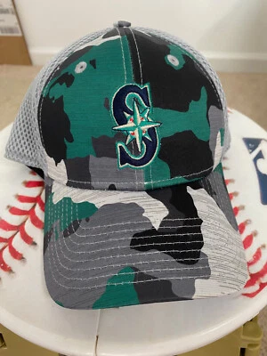 Seattle Mariners MLB Camo Gray Mesh Active Flex Fit Baseball Cap Hat Men's S/M - Image 1 of 3