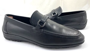 Ferragamo Talla 9 EE Gancini Bits Cuero Conducción Mocasines Zapatos Negros Rg $700 - Imagen 1 de 7