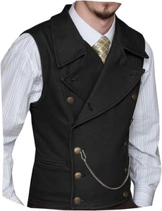 Ceehuteey Mens Suit Suede Double Breasted Vest Classic Groomsmen Large, Black - Picture 1 of 6