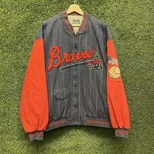 VTG 90s Atlanta Braves Mirage MLB Pinstripe Reversible Baseball Jacket Mens XL - Picture 1 of 19