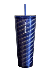 Starbucks Holiday 2023 Blue Silver Swirl Venti Cold Cup 24oz Tumbler with Straw - Picture 1 of 3