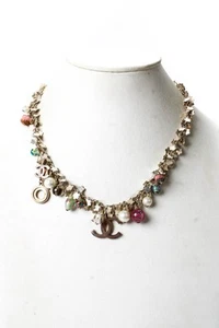 Chanel Womens Silver Tone Pink Glass Cloisonne Bead + Imitation Pearl CC Logo Ch - Picture 1 of 8