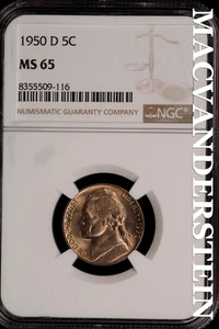 1950-D Jefferson Nickel - NGC MS 65 - Brilliant Unc  No Reserve  #SLi215 - Picture 1 of 2