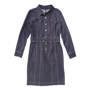 White House Black Market Front Button Long Sleeve Stretch Denim Dress Size 10 - Picture 1 of 8