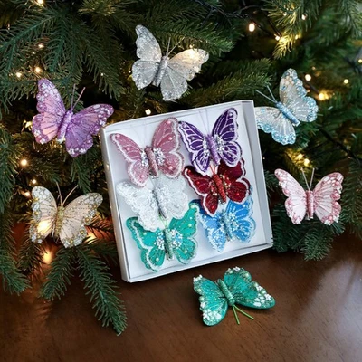 6pcs Christmas Butterflies Ornaments Festival Decoration Christmas Tree Decor