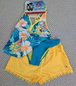 NWT Gerry Girls Youth 3 Pc Set Tankini & Shorts Swimsuit M 10/12 Swim Yellow - Picture 1 of 9