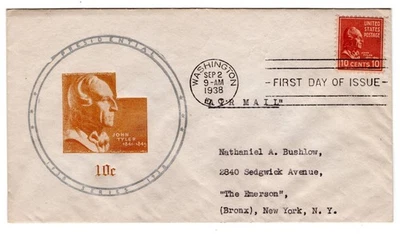 #815 Presidential Series 10c John Tyler 1938 FDC - Planty #15 Raley - Image 1 of 2