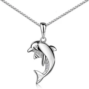 Ciondolo catena delfino MATERIA argento sterling 925 rodiato con zirconi + scatola - Foto 1 di 6