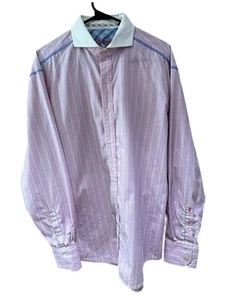 Robert Graham Men’s XL Pink Blue Striped French Turn Cuff Shirt READ - Picture 1 of 8