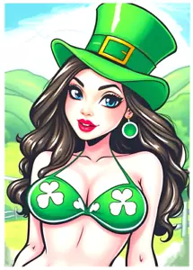 DIVA BIKINI IRLANDESA * ACEO personalizado * Novedad * DÍA DE SAN PATRICIO * Tarjeta de arte * ATC - Imagen 1 de 2