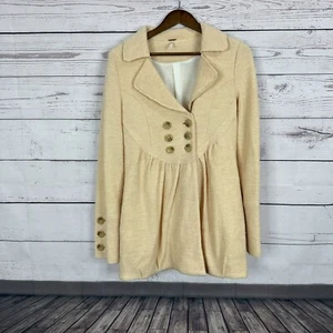 Free People Jacket Womens Small Pink Peach Wool Double breasted Military Coat - Picture 1 of 14