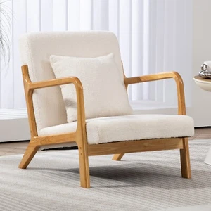 Accent Chair Mid-Century Modern Chair with Pillow Arm Chair Solid Wood Frame - Picture 1 of 10
