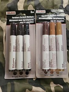 Lot of 2 sets Wood Floor & Furniture Repair Touch-Up Markers Scratch Cover 