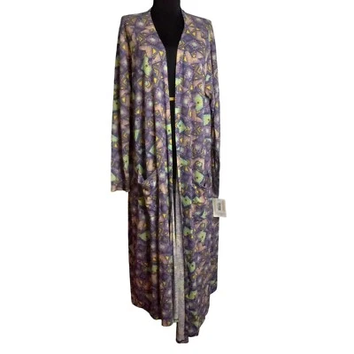 Lularoe Sarah XL Long Duster Cardigan Open Front Geometric Linen Bland NEW - Image 1 of 4