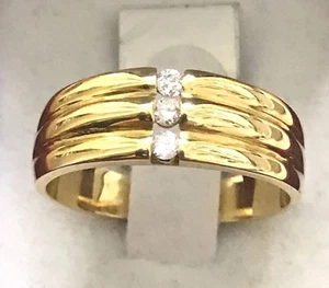 0,15 ct 14k massives Gelbgold Herren Diamant Ring Band 3 Steine Hergestellt in den USA - Bild 1 von 5