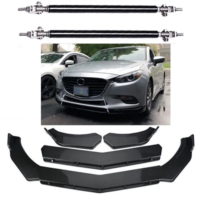 Carbon Fiber Front Bumper Lip Spoiler Body Kit + Strut Rods For Mazda 2 3 5 6 — 第 1/4 张图片