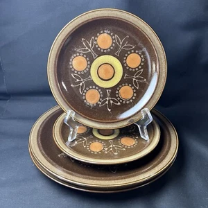 4 Georges Briard Japan Aztec Stoneware Brown Orange Yellow Dinner & Salad Plates - Picture 1 of 5