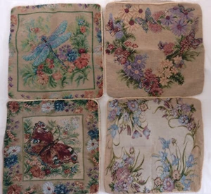 4 WOVEN TAPESTRY THROW PILLOW COVERS DRAGONFLY FLORAL BUTTERFLY 18 IN - Picture 1 of 3