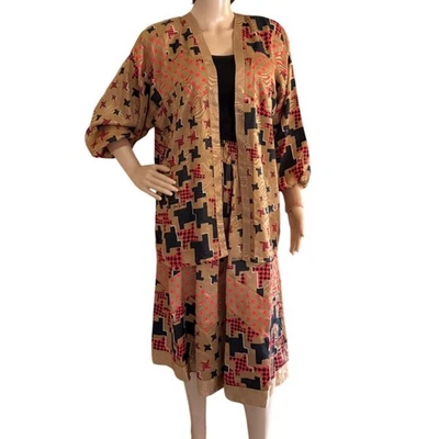 Conjunto de Jaqueta e Saia Vintage Designer Diane Freis Novo com etiquetas Estampa Abstrata Ousada Anos 80 - Imagem 1 de 4