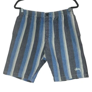 STUSSY Drug Rug Shorts Blue Black White Striped Mens Sz S 100% Cotton - Picture 1 of 12