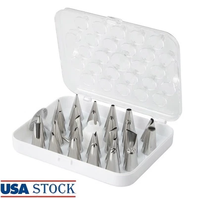 29 Piece Cake Decorating Tips Set Stainless Steel Plastic Coupler Flower Nail US - Image 1 of 4