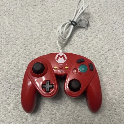 Nintendo Wii PDP Rojo Mario GameCube Estilo Cableado Fight Pad Controlador Probado Foto 1 de 3