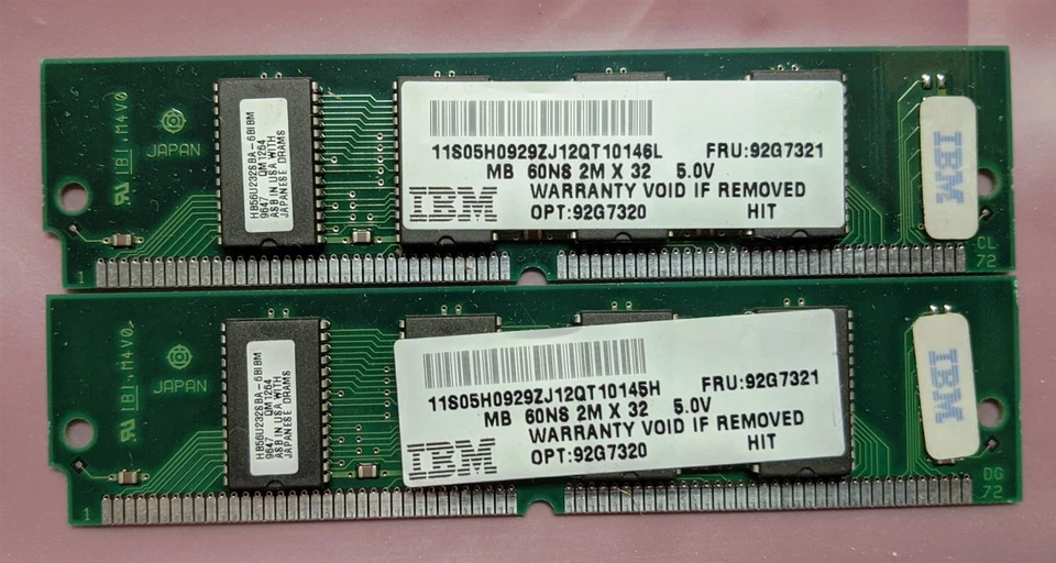 16MB 2x8MB 72-pin Simm EDO 60ns IBM OPT:92G7320 FRU:92G7321 DRAM Ram Memory Kit - Image 1 of 4