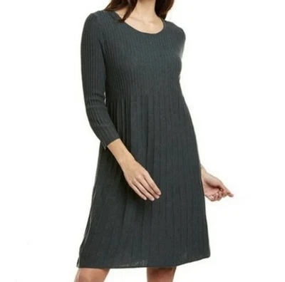 Vestido Eileen Fisher de lana acanalado verde perenne talla M Foto 1 de 4