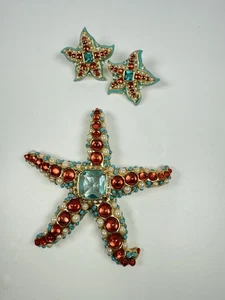 Vintage Signed KENNETH J LANE KJL Avon Rhinestone STARFISH Brooch & Earrings - Picture 1 of 7